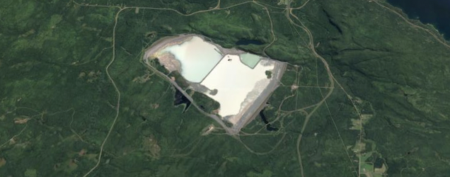 a google earth photo of a tailings basin, it looks like two big blobby rectangles