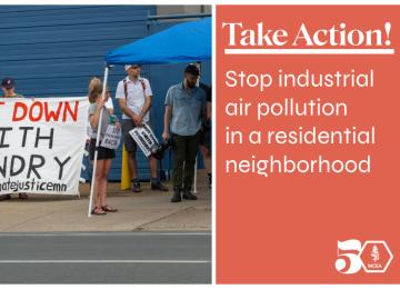 group protesting outside smith foundry with words take action stop industrial air pollution